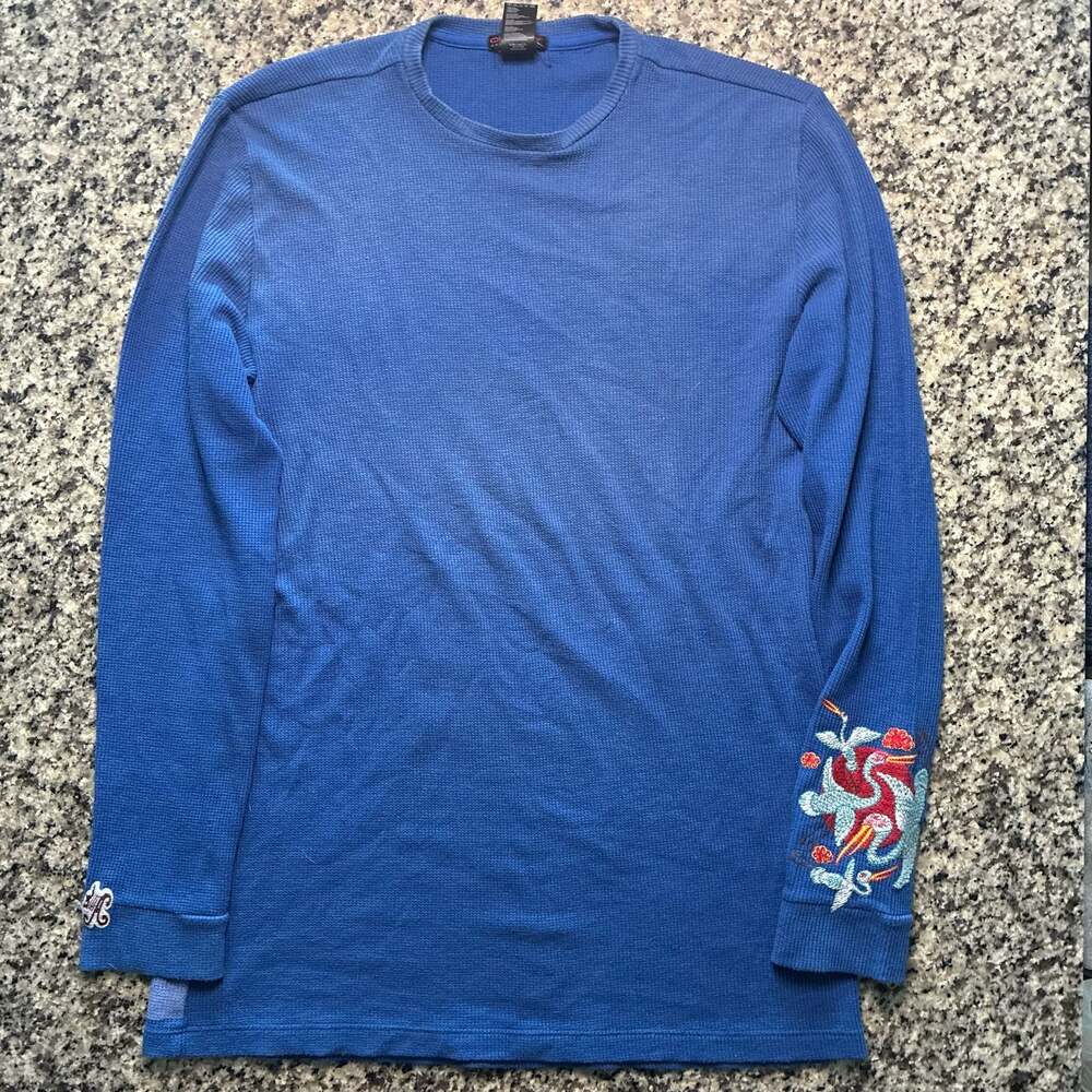 Custo Barcelona Elvis Is Not Dead Waffle Knit Long Sleeve Shirt Blue